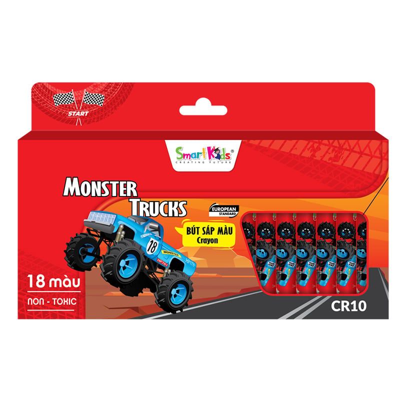 Hộp Bút Sáp Màu Smartkids Monster Trucks 18 Màu CR10