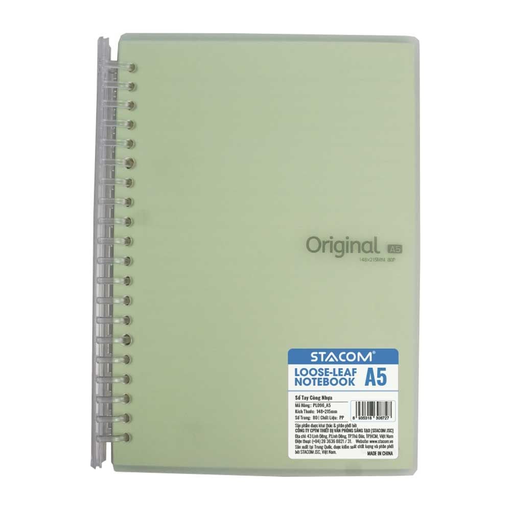 Stacom Sổ Tay Khổ A5, 80 Trang, 80gsm, 148x215mm - Bìa Màu (Sổ Còng Nhựa)