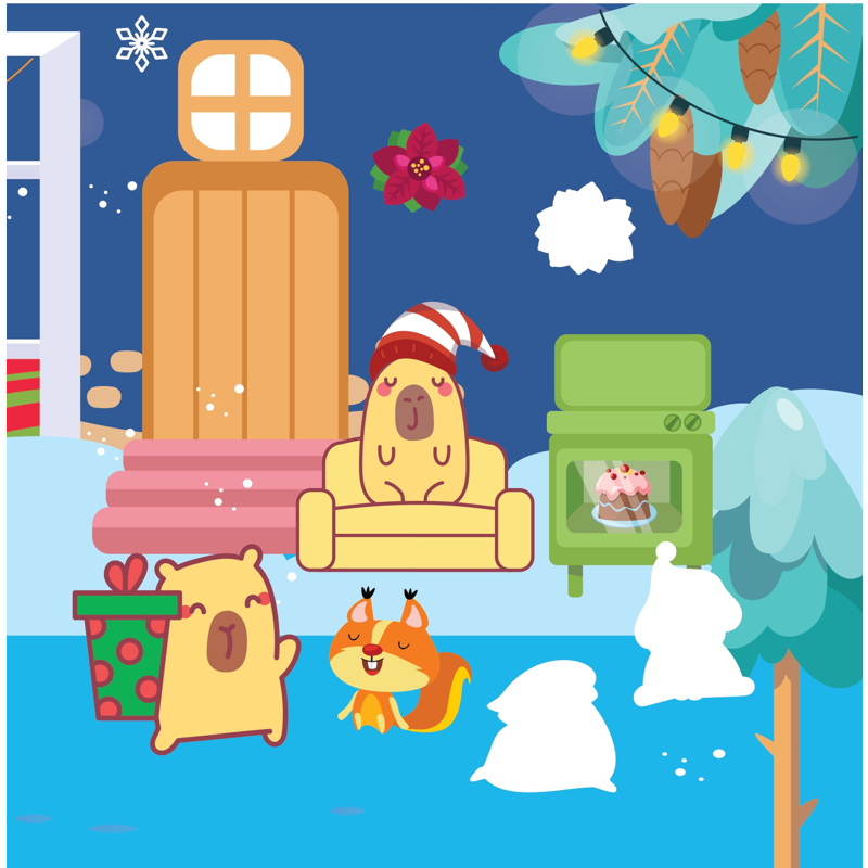 Sticker Capybara - Tìm Vật Ân Giấu - Người Bạn Tuyết