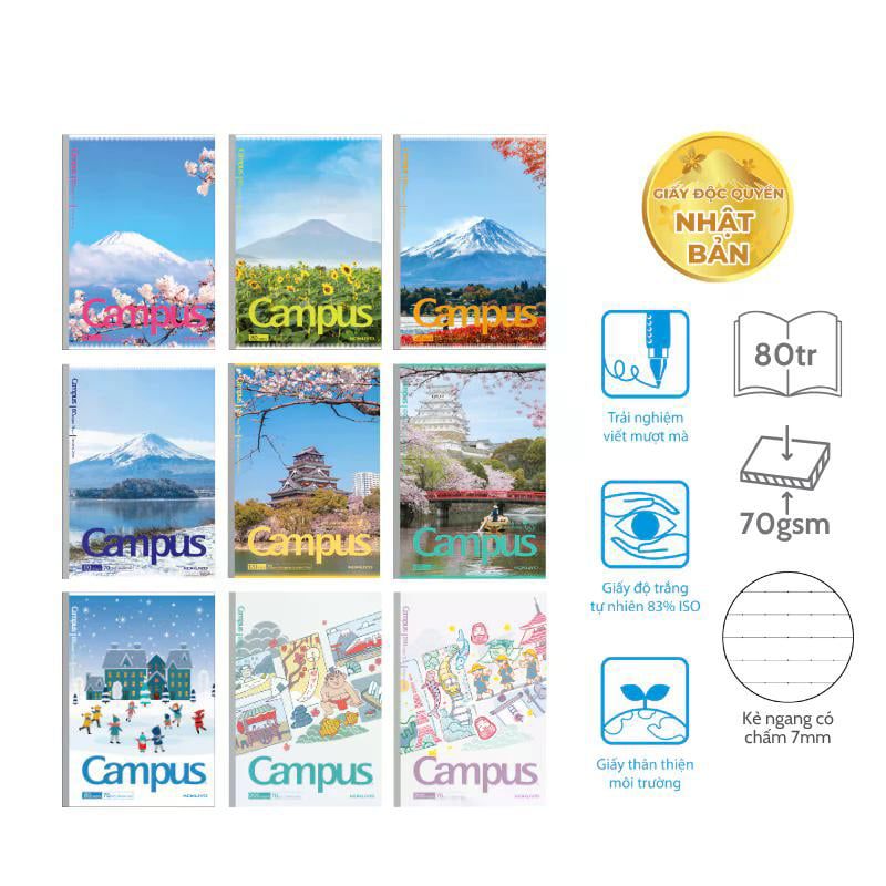 Tập Học Sinh 120tr Campus - Giấy Nhật A5 DL70gsm Kẻ Ngang Có Chấm B5DL120JP-01 (Giao mẫu ngẫu nhiên)