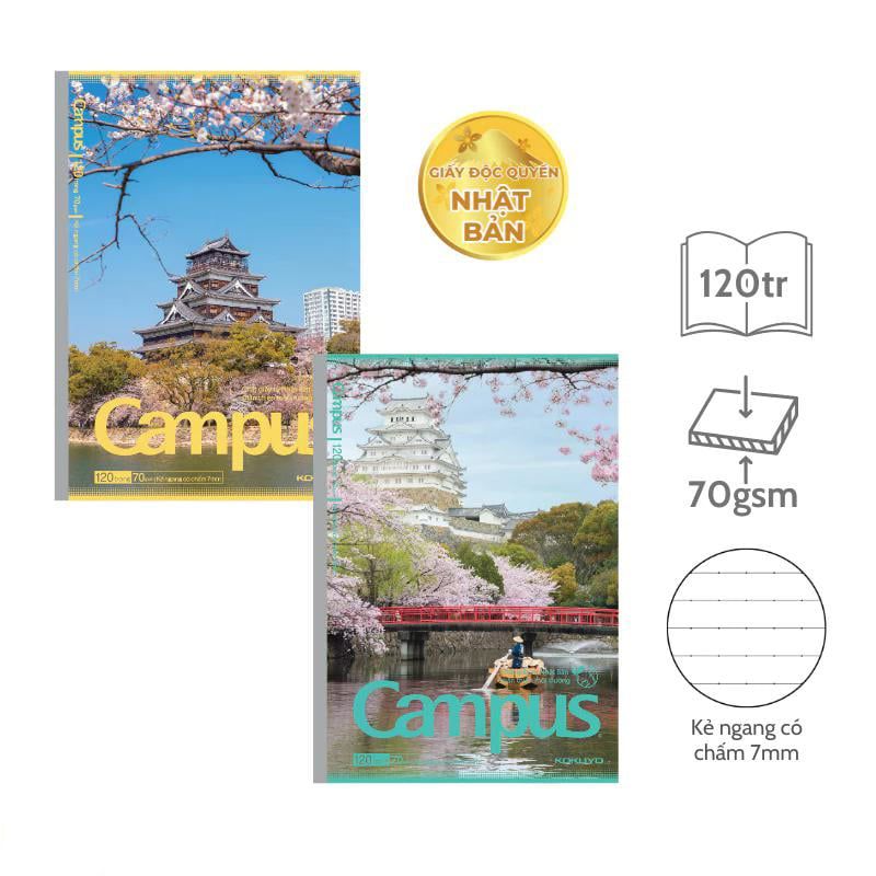 Tập Học Sinh 120tr Campus - Giấy Nhật A5 DL70gsm Kẻ Ngang Có Chấm B5DL120JP-01 (Giao mẫu ngẫu nhiên)