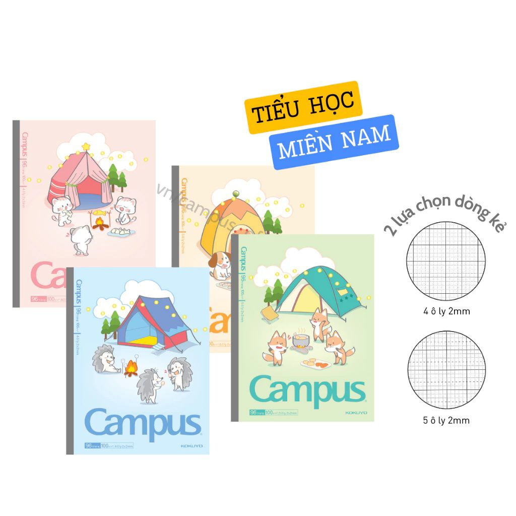 Tập Học Sinh 96tr Campus – Animals Camp A5 DL100gsm 5 Ô Ly Vuông (Giao mẫu ngẫu nhiên)