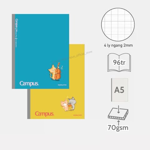 Tập Học Sinh 96tr Campus – Cat's Daily Life A5 DL70gsm 4 Ly Ngang A5LY96CAT (Giao mẫu ngẫu nhiên)