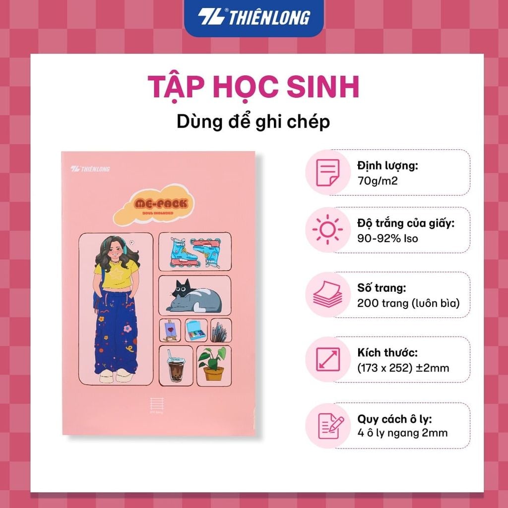 Tập Sinh Viên Thiên Long B5 200tr 70gsm 4 Ly Ngang NB-149 (Giao mẫu ngẫu nhiên)