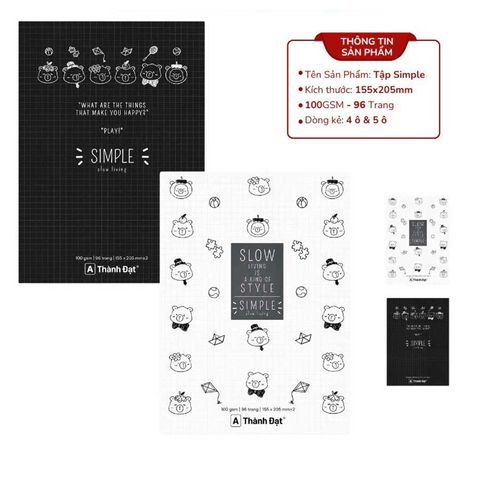 Tập Học Sinh 96tr Thành Đạt - Simple A5 ĐL100gsm 4oly (Giao mẫu ngẫu nhiên)