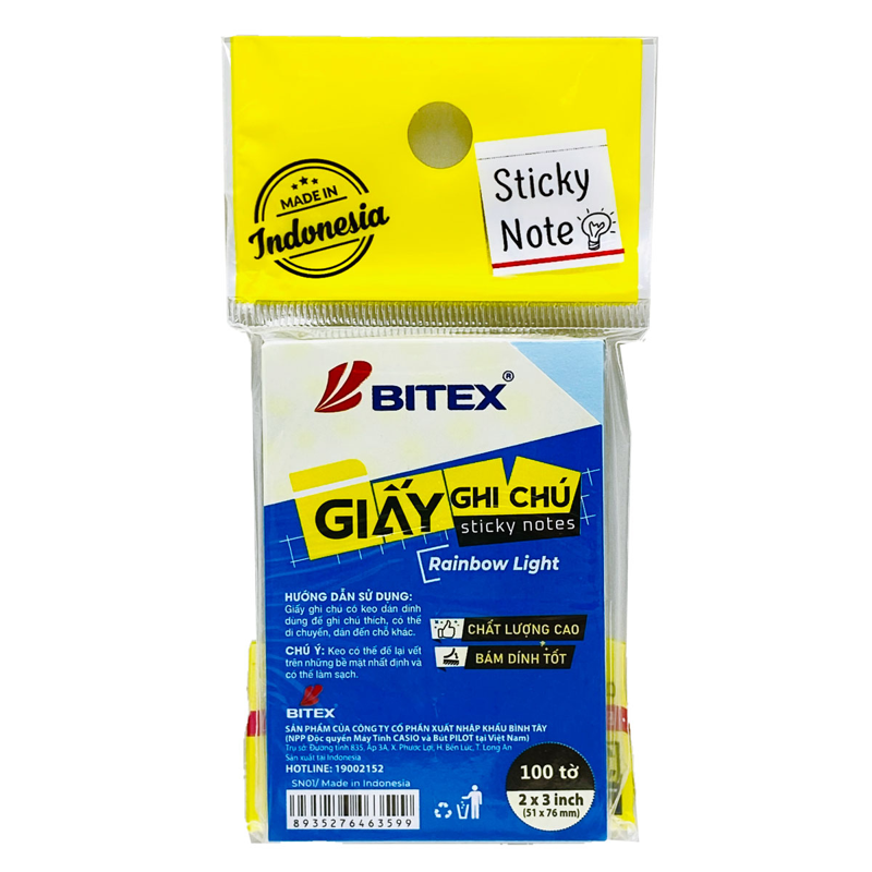 Bitex - Túi Giấy Ghi Chú 100 Tờ 3x2inch SN01 Màu Rainbow