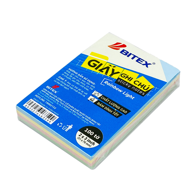 Bitex - Túi Giấy Ghi Chú 100 Tờ 3x2inch SN01 Màu Rainbow