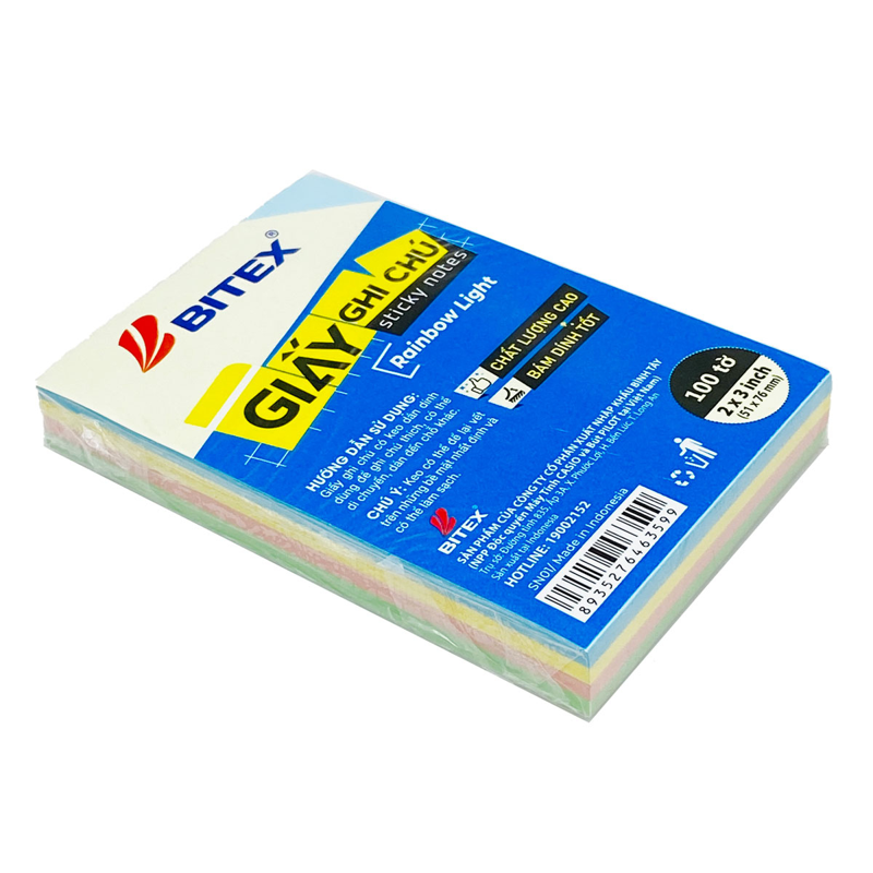 Bitex - Túi Giấy Ghi Chú 100 Tờ 3x2inch SN01 Màu Rainbow