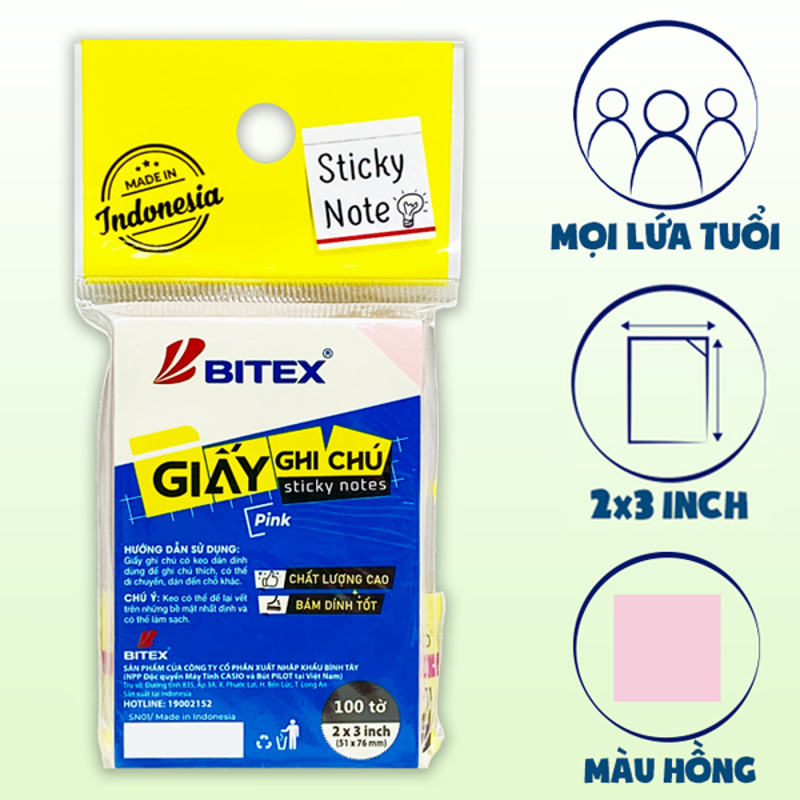 Bitex - Túi Giấy Ghi Chú 100 Tờ 3x2inch SN01 Màu Rainbow