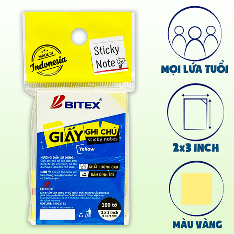 Bitex - Túi Giấy Ghi Chú 100 Tờ 3x2inch SN01 Màu Rainbow
