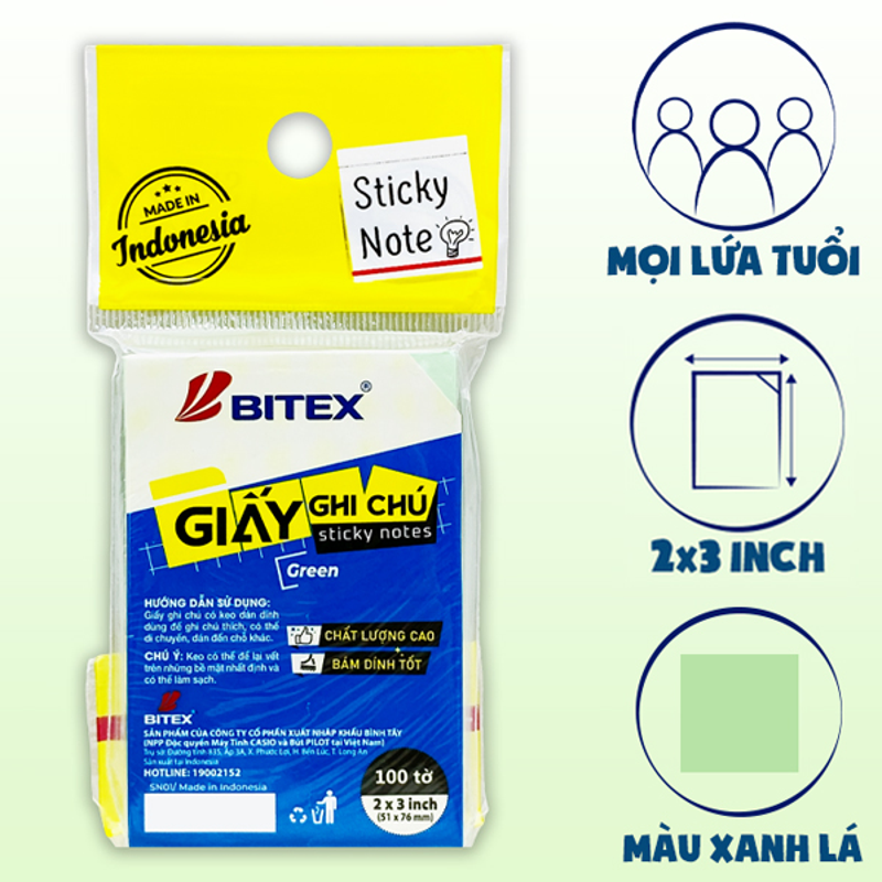 Bitex - Túi Giấy Ghi Chú 100 Tờ 3x2inch SN01 Màu Rainbow
