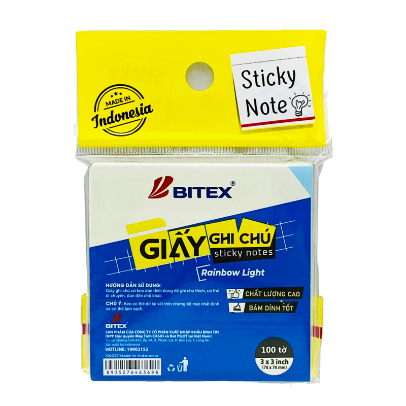Bitex - Túi Giấy Ghi Chú 100 Tờ 3x3inch SN02 Màu Rainbow