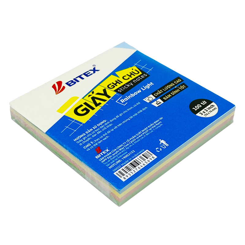 Bitex - Túi Giấy Ghi Chú 100 Tờ 3x3inch SN02 Màu Rainbow