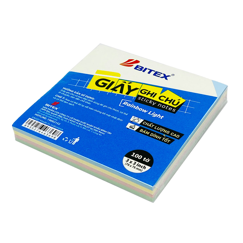 Bitex - Túi Giấy Ghi Chú 100 Tờ 3x3inch SN02 Màu Rainbow