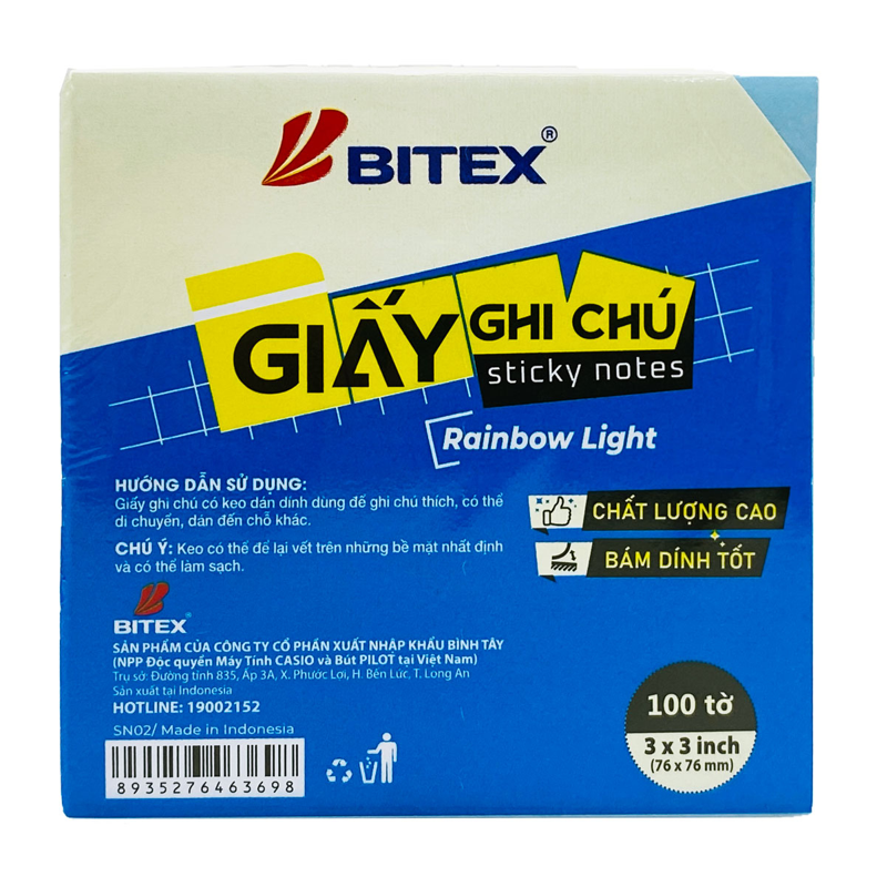 Bitex - Túi Giấy Ghi Chú 100 Tờ 3x3inch SN02 Màu Rainbow