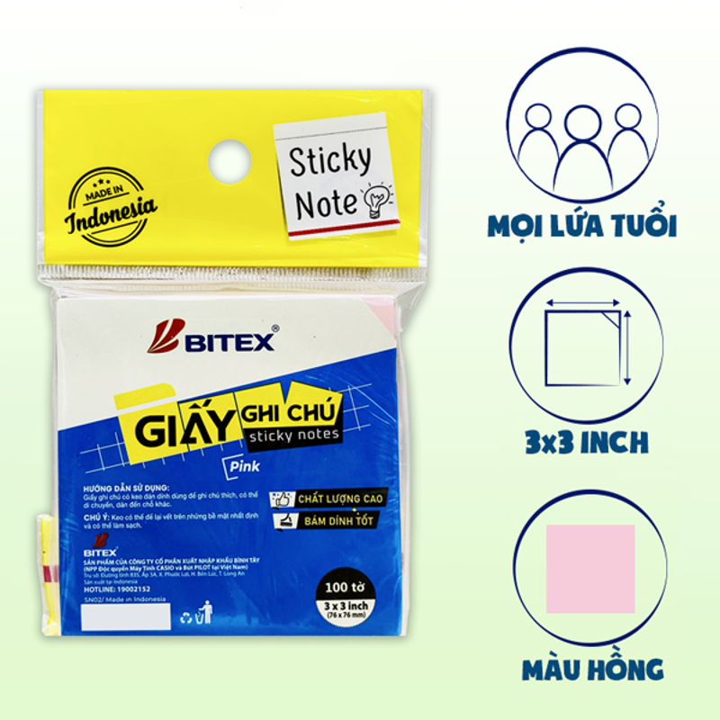 Bitex - Túi Giấy Ghi Chú 100 Tờ 3x3inch SN02 Màu Rainbow