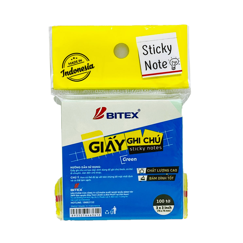 Bitex - Túi Giấy Ghi Chú 100 Tờ 3x3inch SN02 Màu Xanh Lá