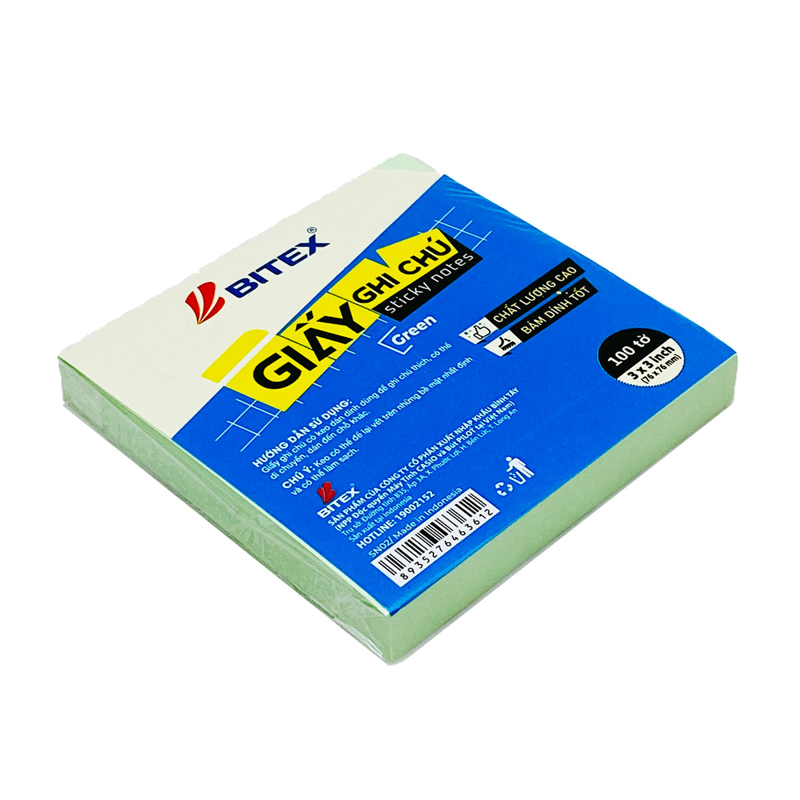 Bitex - Túi Giấy Ghi Chú 100 Tờ 3x3inch SN02 Màu Xanh Lá