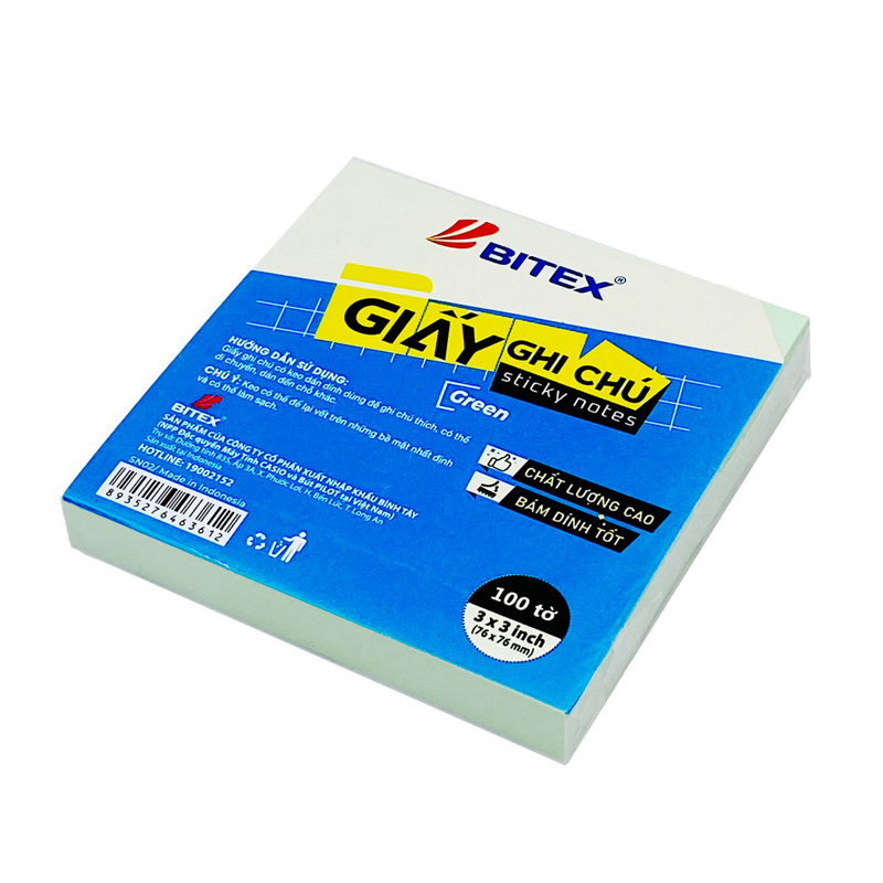 Bitex - Túi Giấy Ghi Chú 100 Tờ 3x3inch SN02 Màu Xanh Lá