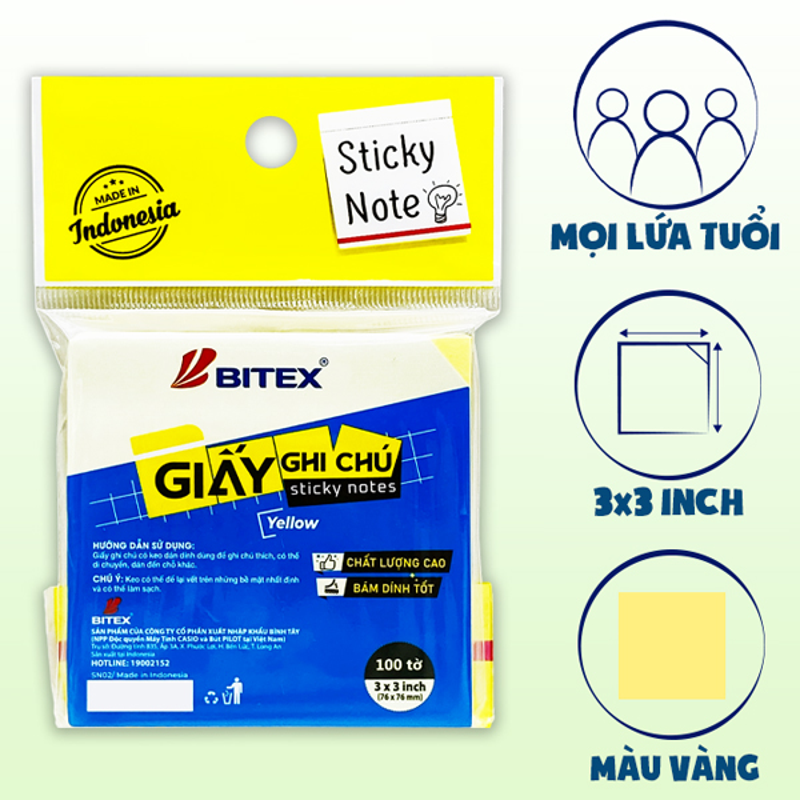 Bitex - Túi Giấy Ghi Chú 100 Tờ 3x3inch SN02 Màu Xanh Lá