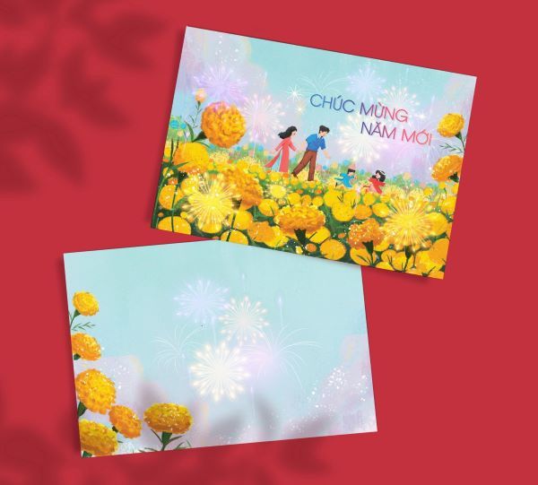 Thiệp Xuân Hoạt Động Ngày Tết Màu Xanh