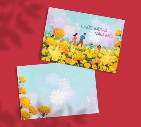 Thiệp Xuân Hoạt Động Ngày Tết Màu Xanh