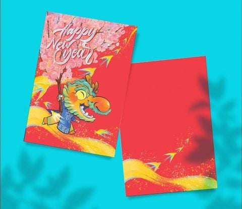 Thiệp Xuân Linh Vật Rồng Màu Đỏ