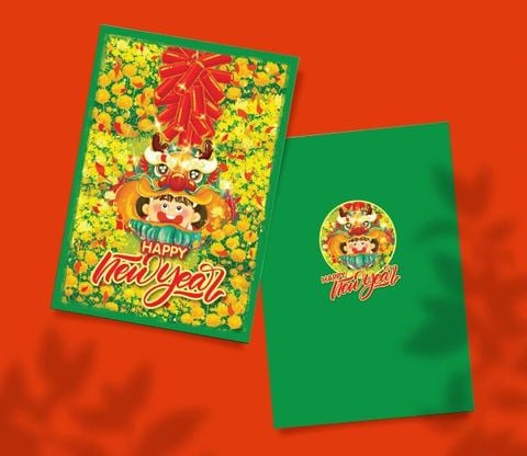 Thiệp Xuân Linh Vật Rồng Màu Xanh