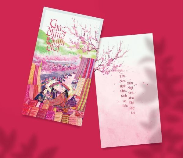 Thiệp Xuân Phong Cảnh Màu Trắng Hồng