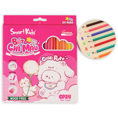 Smartkids - Hộp Bút Chì 24 Màu Woodfree Coco Puff CP24