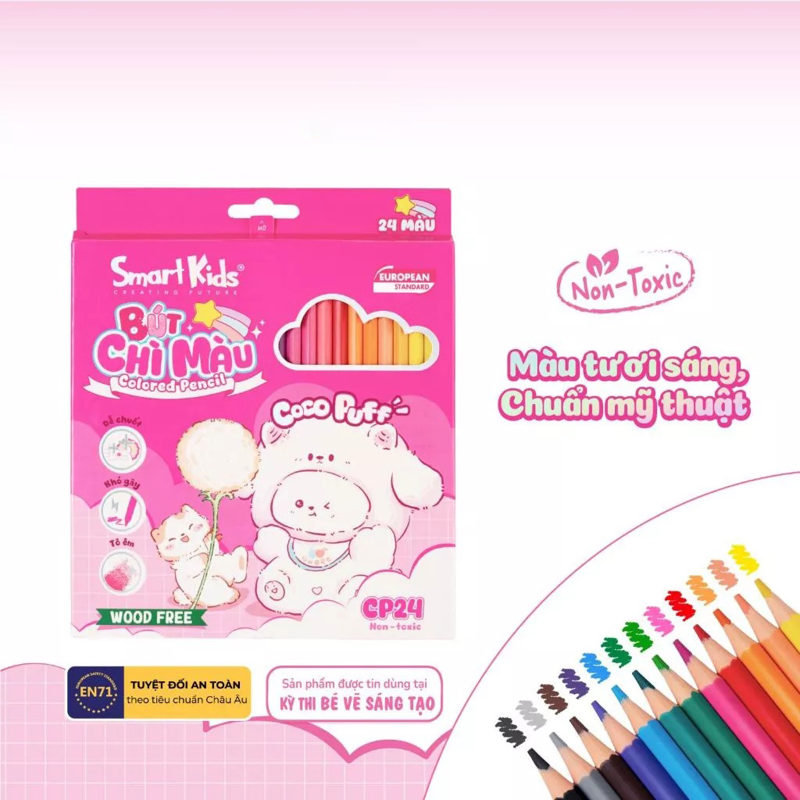 Smartkids - Hộp Bút Chì 24 Màu Woodfree Coco Puff CP24