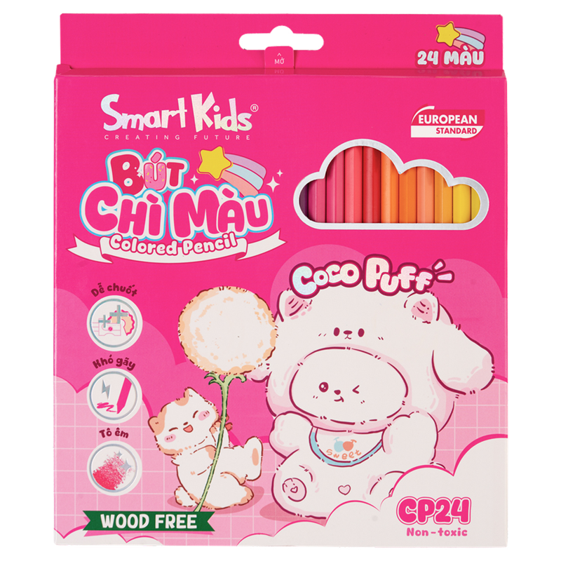 Smartkids - Hộp Bút Chì 24 Màu Woodfree Coco Puff CP24