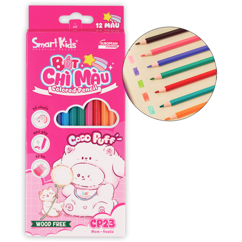 Smartkids - Hộp Bút Chì 24 Màu Woodfree Coco Puff CP24