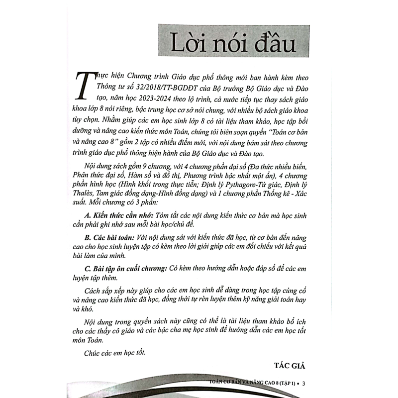 Toán Cơ Bản Và Nâng Cao 8/1 (Dùng Chung Các Bộ Sgk)