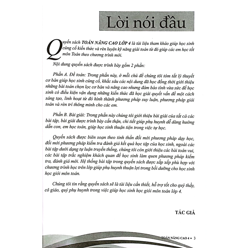 Toán Nâng Cao 4 (Dùng Chung 3 Bộ )