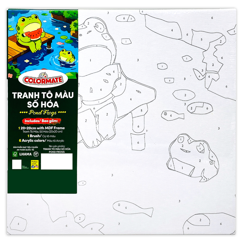 Tranh Tô Màu Số Hóa Pond Frogs 20*20(cm)