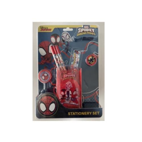 Bộ Dụng Cụ Học Tập Kèm Hộp Bút Bẻ Đôi 7 Món - Spidey
