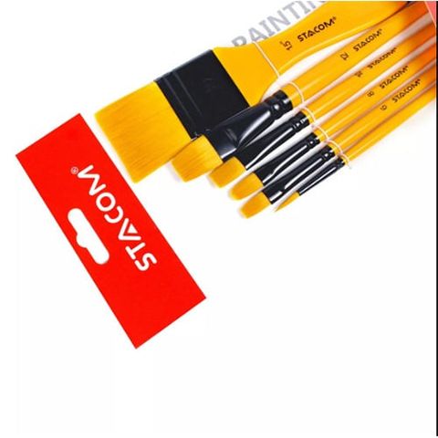 STACOM-PBM06S- Bộ Cọ Vẽ Sợi Nylon Đầu Dẹp + Tròn - 6 Cây