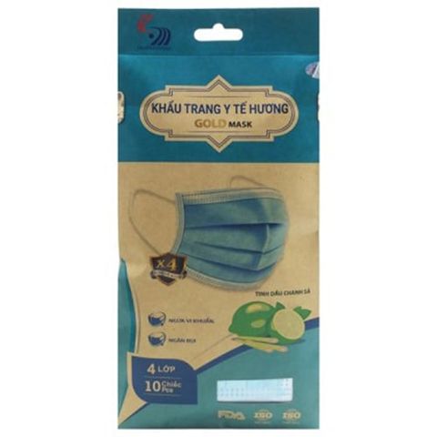 Khẩu Trang Y Tế 4 Lớp Hương Chanh Sả (Túi 10 Cái)