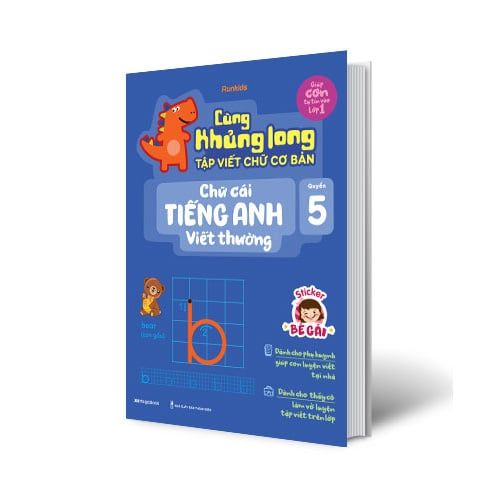 Cùng Khủng Long Tập Viết Chữ Cơ Bản - Quyển 5: Chữ Cái Tiếng Anh Viết Thường (Sticker bé gái)