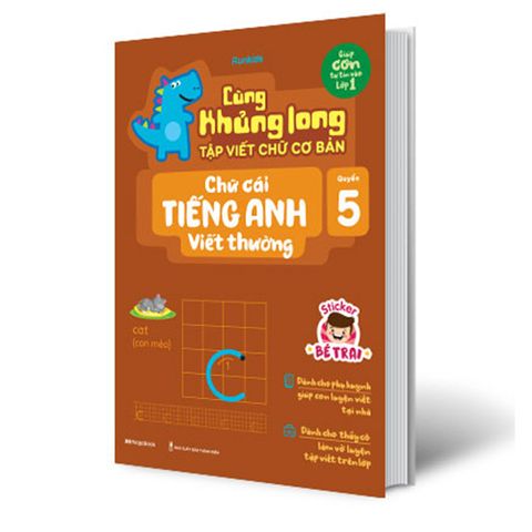 Cùng Khủng Long Tập Viết Chữ Cơ Bản - Quyển 5: Chữ Cái Tiếng Anh Viết Thường (Sticker bé trai)