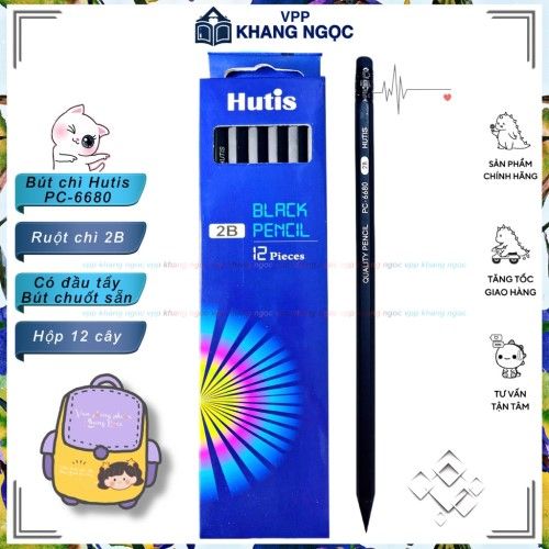 Hutis - Bút Chì 2B Thân Lục Giác Gỗ Đen Pc-6680 (Htin)