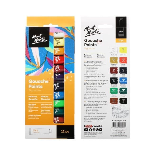 Bộ 12 Màu Gouache Mont Marte x 12ml - PMHS0028
