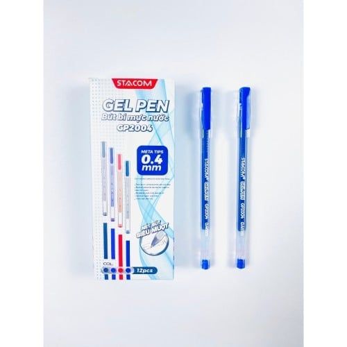 Stacom -Viết Bi Mực Gel Nắp Đậy Gp2004_C 0.4.Mm, Thân Trong- Xanh (12C/H)