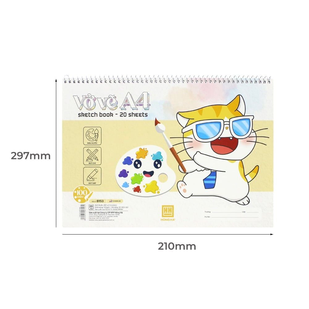 Hồng Hà - Vở Vẽ Lò Xo Meow 20 Tờ A4 Đl: 100/90-92 8153