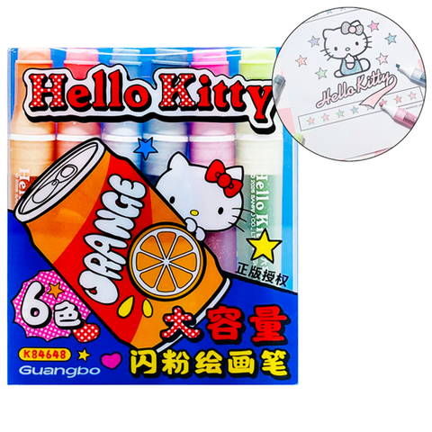 Hello Kitty - Bộ 6 Bút Dạ Quang Nhũ Thân Lớn KT KT84648