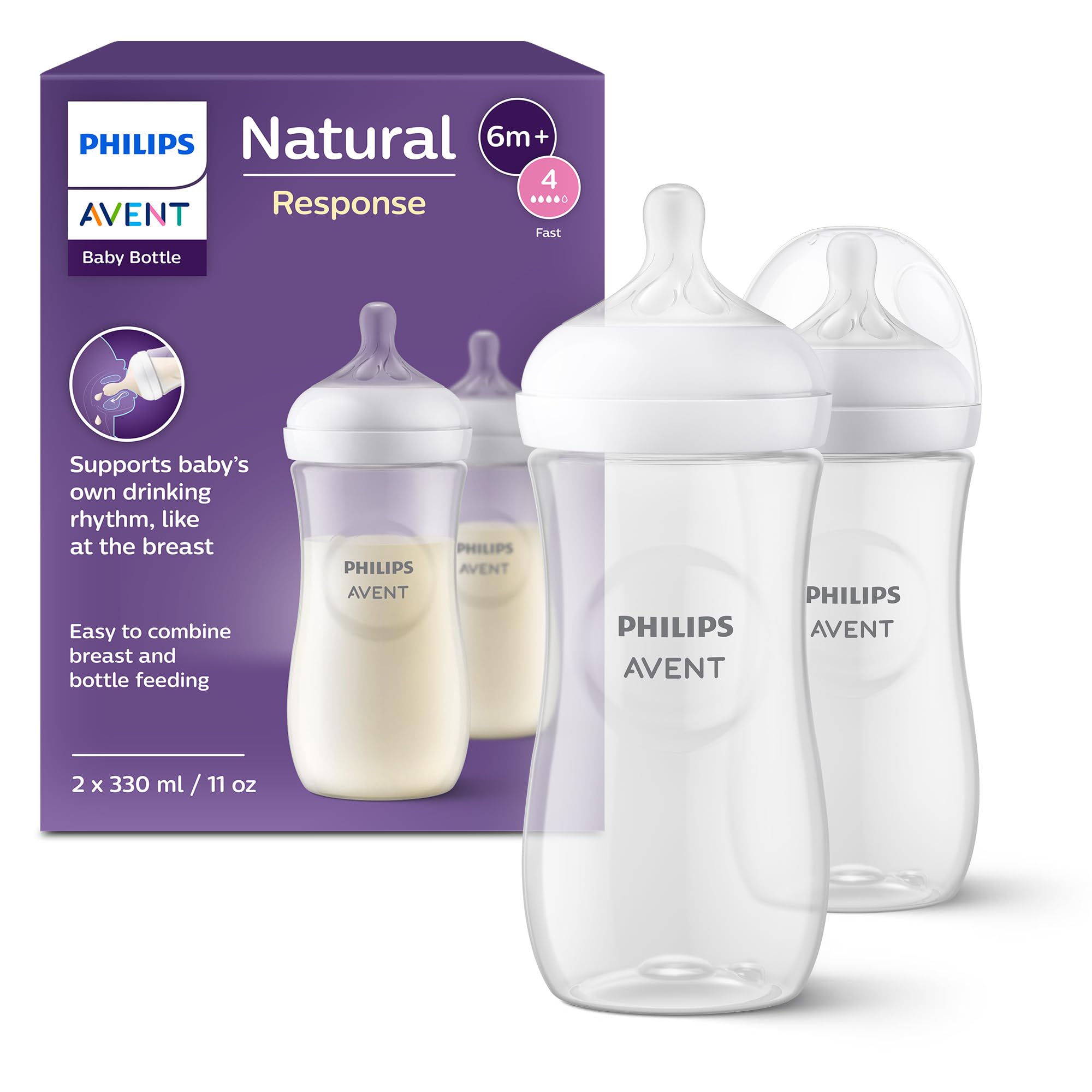 Bình sữa mô phỏng tự nhiên mới hiệu Philips Avent  cho trẻ từ 3 tháng tuổi (330ml-đôi)