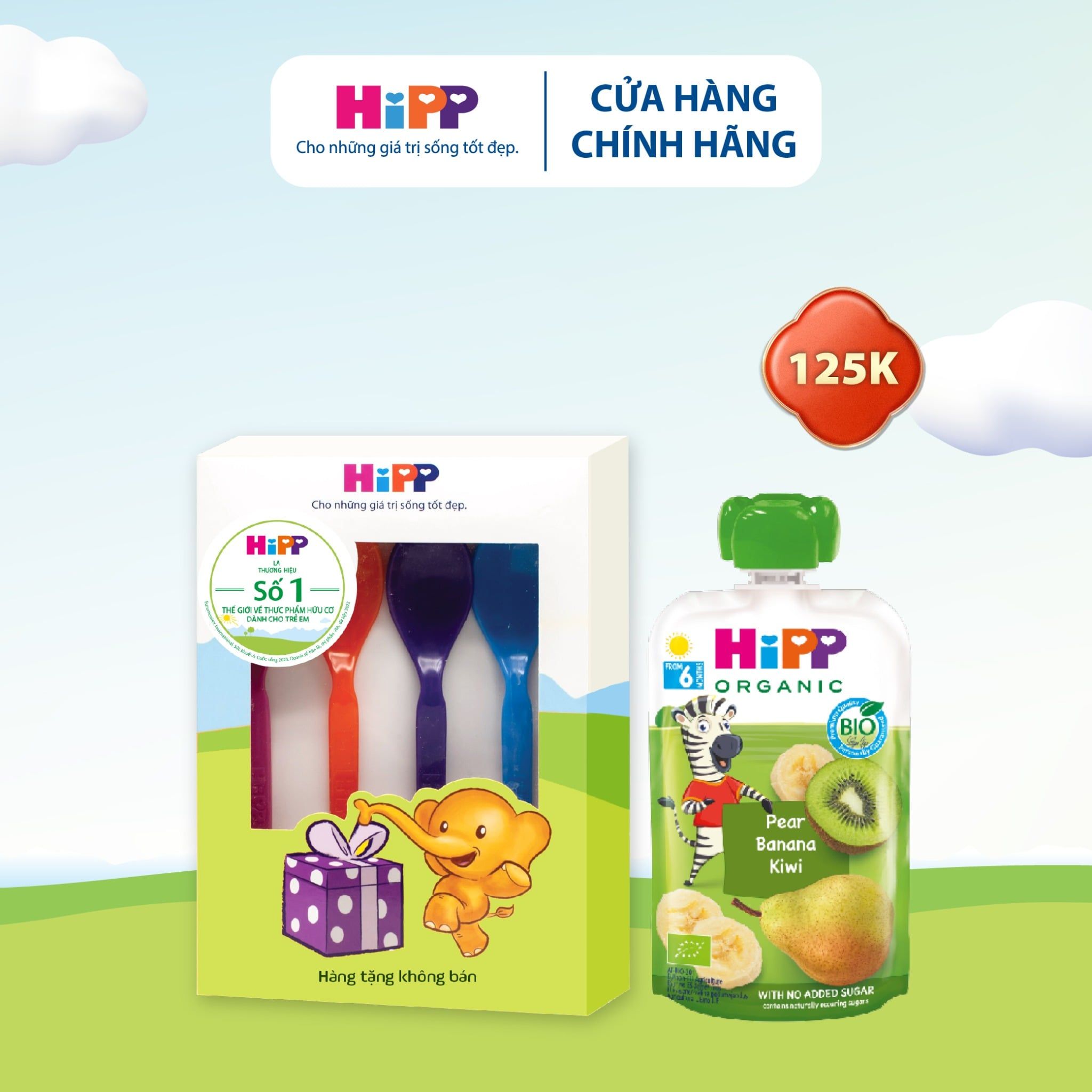  Combo 1 hộp thìa + 1 túi trái cây nghiền (Vị bất kỳ) 