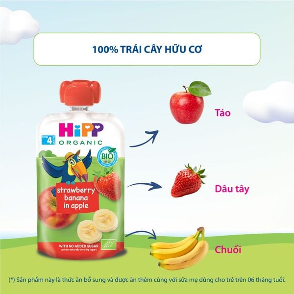 Trái Cây Nghiền HiPP Vị Dâu Tây - Chuối - Táo