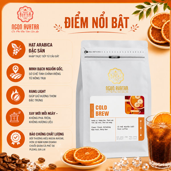 Cà Phê Ủ Lạnh Cold Brew Nguyên Chất 100% Vị Ngọt Thơm Hương Trái Cây Quyến Rũ - Hỗ Trợ Giảm Cân